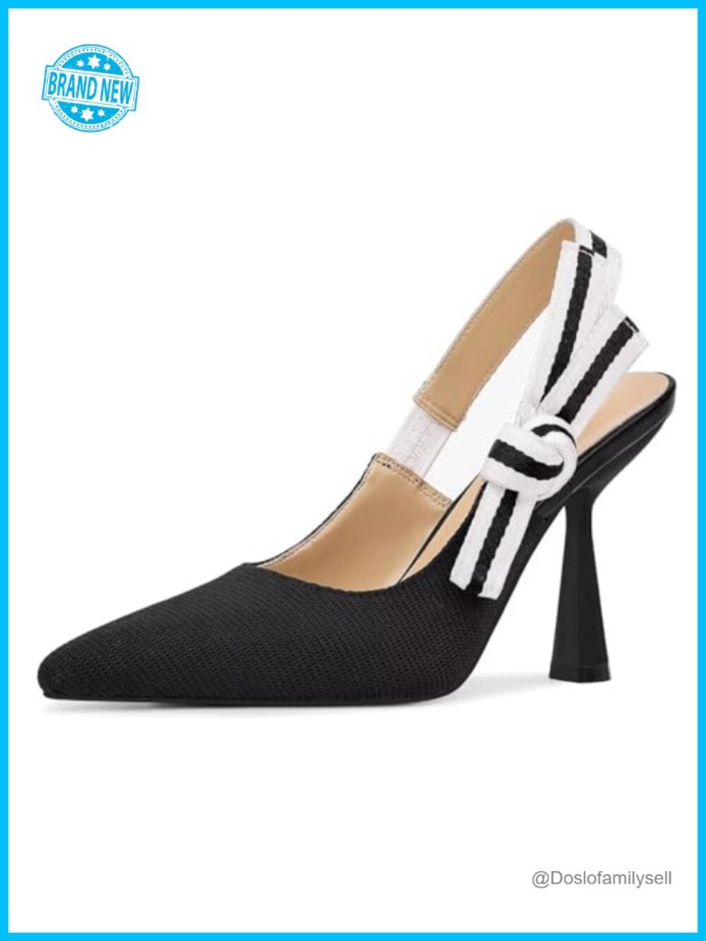 Women's Slingback Kitten Heels Pointed Toe Knit Bow Slip On Pumps